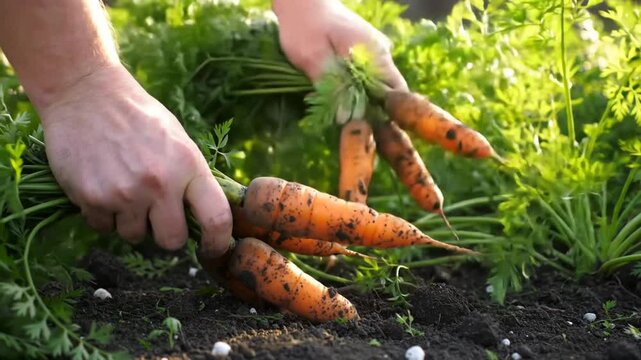 Harvesting Fresh Carrots At Home During The Sunny Day