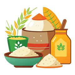 Rice food  set isolated on white background