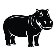 Fototapeta premium Silhouette of Hippo, Funny Hippo Vector Illustration Cartoons, Clipart, Line Art Design on White Background