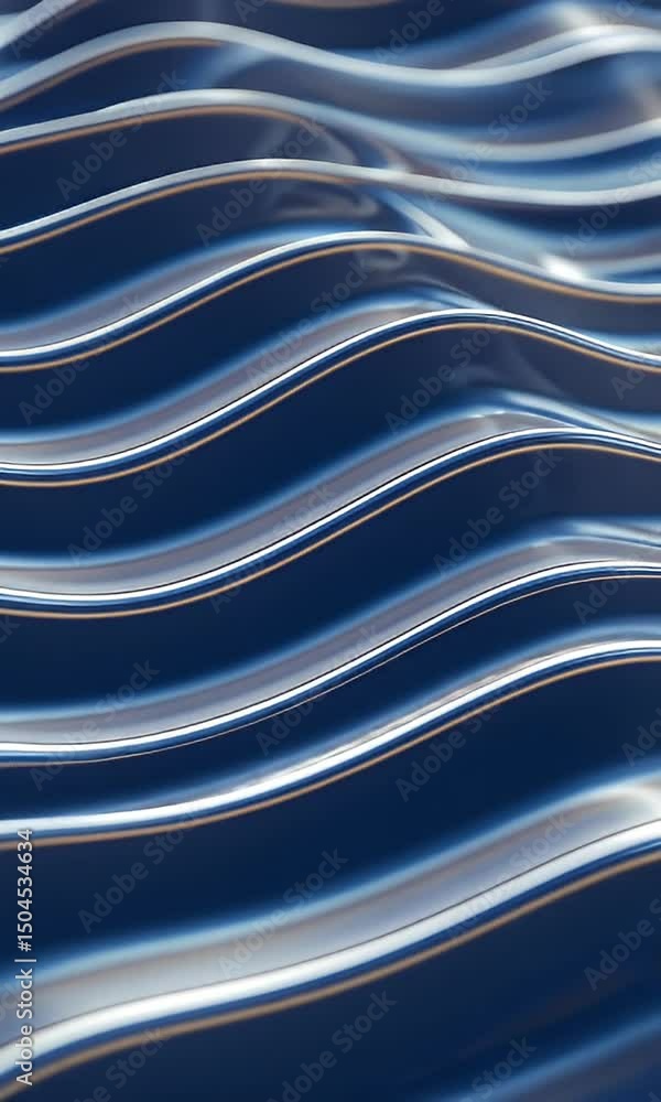 Poster abstract blue wavy metallic surface in dynamic motion with glossy reflections and smooth curves