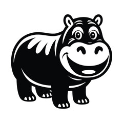Fototapeta premium Silhouette of Hippo, Funny Hippo Vector Illustration Cartoons, Clipart, Line Art Design on White Background