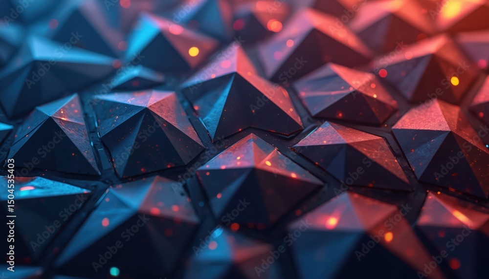 Poster abstract image features glowing triangles seamlessly arranged grid with gradient fill. geometric 3d 