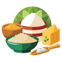 Rice food  set isolated on white background