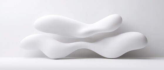 Abstract white sculptural forms against minimalist background