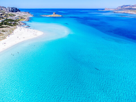 Fototapeta World famous La Pelosa beach in Stintino seen from above