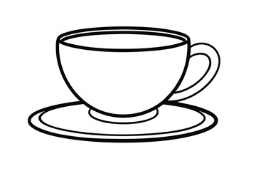 A simple line drawing of a teacup and saucer