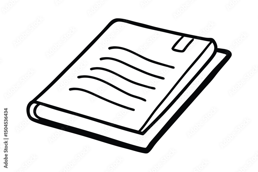Poster simple line drawing of an open notebook ready for notes