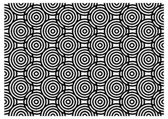 Fototapeta premium Abstract black and white geometric circle pattern. Optical illusion seamless design pattern overlapping circles with concentric rings.
