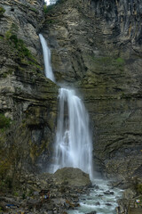 Majestic Sorrosal Waterfall Cascading Over Rock Formations in Broto