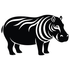 Fototapeta premium Silhouette of Hippo, Funny Hippo Vector Illustration Cartoons, Clipart, Line Art Design on White Background