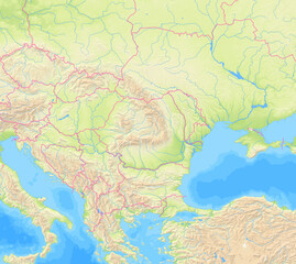 Map of Romania and surrounding countries without any labels