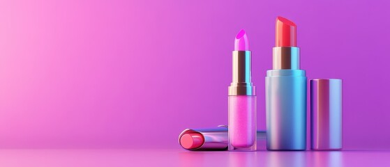 Naklejka premium Vibrant makeup display with water droplets for beauty concepts