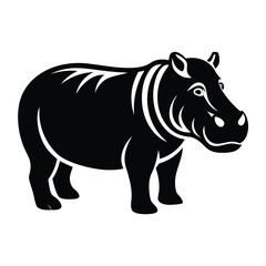 Fototapeta premium Silhouette of Hippo, Funny Hippo Vector Illustration Cartoons, Clipart, Line Art Design on White Background