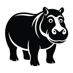Fototapeta premium Silhouette of Hippo, Funny Hippo Vector Illustration Cartoons, Clipart, Line Art Design on White Background
