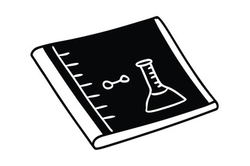 Science notebook with beaker and molecule illustration