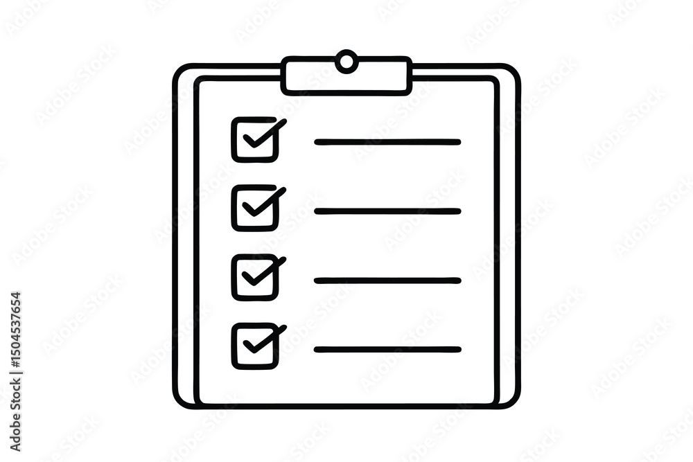 Poster checklist clipboard icon simple line drawing task management