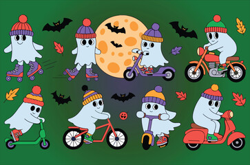 Happy Hauntings Colorful Halloween Ghosts Cute cartoon