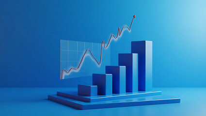 3D bar graph with growth arrow chart
