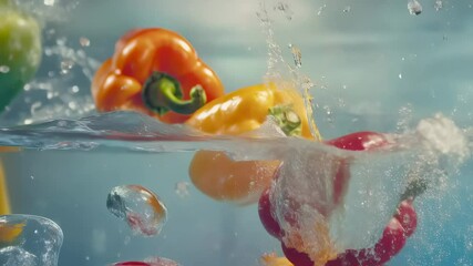 Colorful Peppers Splashing in Water - Powered by Adobe