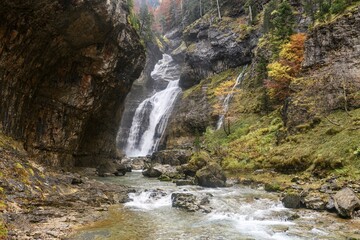 Obraz premium Arripas waterfall or cave waterfall, in the Ordesa and Monte Perdido National Park - Spain