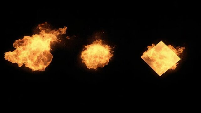 Three fire explosions around a square object