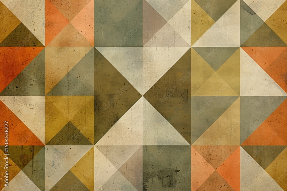 Poster minimalist overlapping triangles in earthy tones on textured beige background