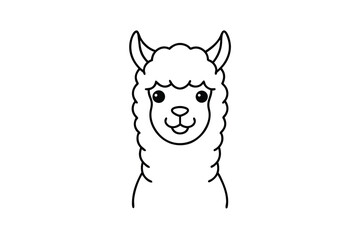 Adorable cartoon alpaca face outline illustration