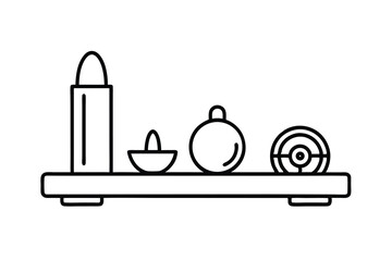 Obraz premium Simple line art shelf displaying various items