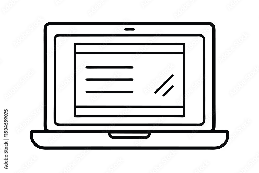 Fototapete Simple line drawing laptop computer screen displaying text document