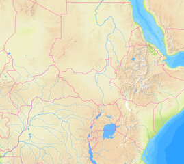 Map of South Sudan and surrounding countries without any labels