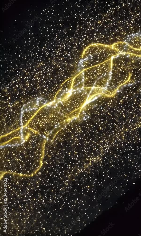 Poster abstract digital artwork of golden energy streams with starry particle background