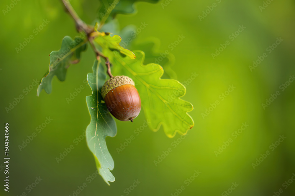 Aufkleber A single acorn hanging from a tree branch.