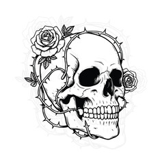 Skull with Roses and Thorns EPS