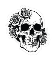 Skull with Roses in Eye Sockets EPS