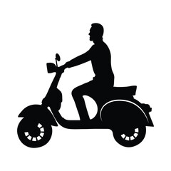 Fototapeta premium Silhouette of a man riding an electric scooter vector. Scooter silhouette vector