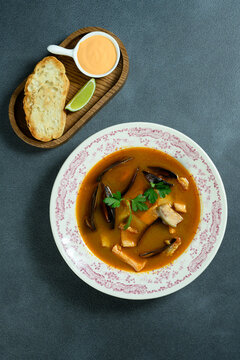 fish soup in a bowl