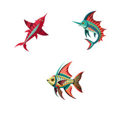 set of colorful fish