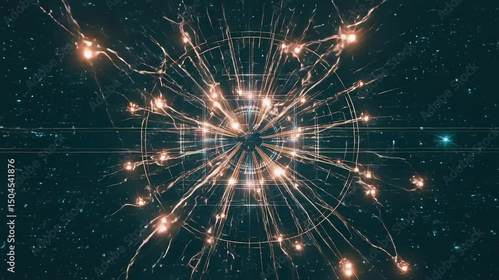 Poster abstract energy burst glowing particles and geometric shapes
