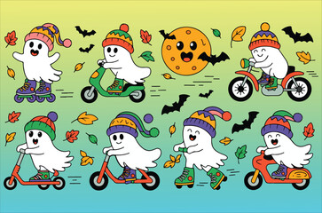 Happy Hauntings Colorful Halloween Ghosts Cute cartoon
