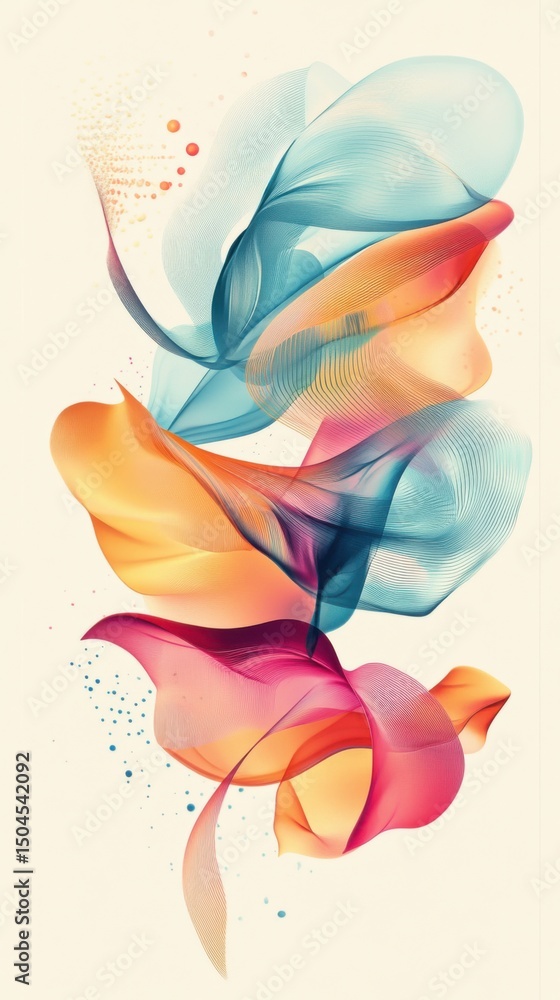 Poster abstract shapes forming dynamic colorful waves, colorful shapes creating waves. vertical