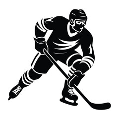 hockey player in action holding a hockey stick. Dynamic pose and determined facial expression highlight themes of athleticism