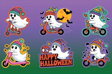 Fototapeta premium Happy Hauntings Colorful Halloween Ghosts Cute cartoon
