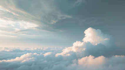 Serene cloudscape above a sea of clouds at sunset
