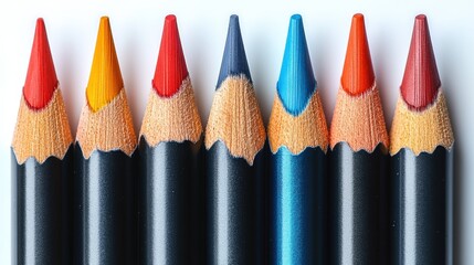 Colorful pencils in a row vibrant art supplies closeup