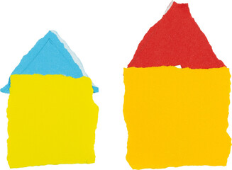 colorful paper houses on white background , handmade kids art , real estate concept, home loan, home ownership, huts