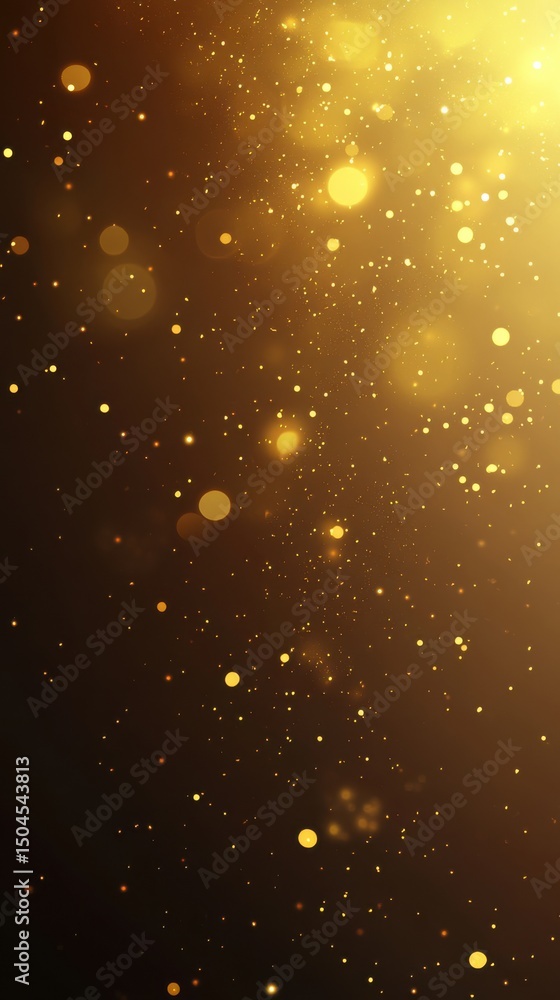 Poster sparkling golden bokeh lights in soft focus, luminous effect. vertical