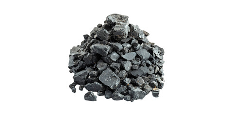 Pile Of Crushed Black Coal. Energy Resource And Industrial Material Isolated On Transparent Background