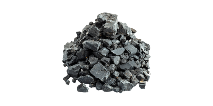 Pile Of Crushed Black Coal. Energy Resource And Industrial Material Isolated On Transparent Background