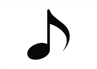 Isolated black eighth note on a white background representing music and sound