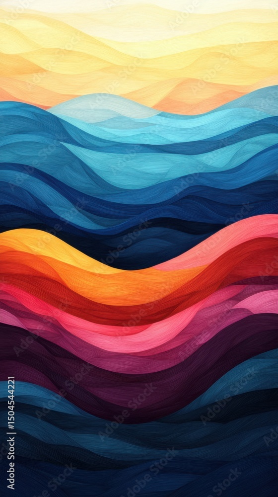 Poster abstract waves of color blending harmoniously on a gradient, smooth transition. vertical